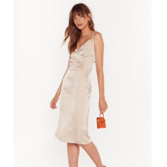 Nasty Gal Dresses & Skirts - Nasty Gal satin champagne midi dress size 8 NWT